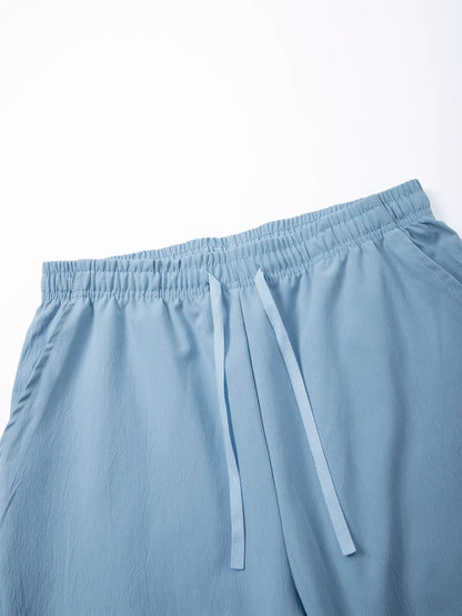 Men's Linen Pants with Wide Leg and Dobby Weave Breathable Elastic Drawstring Waist