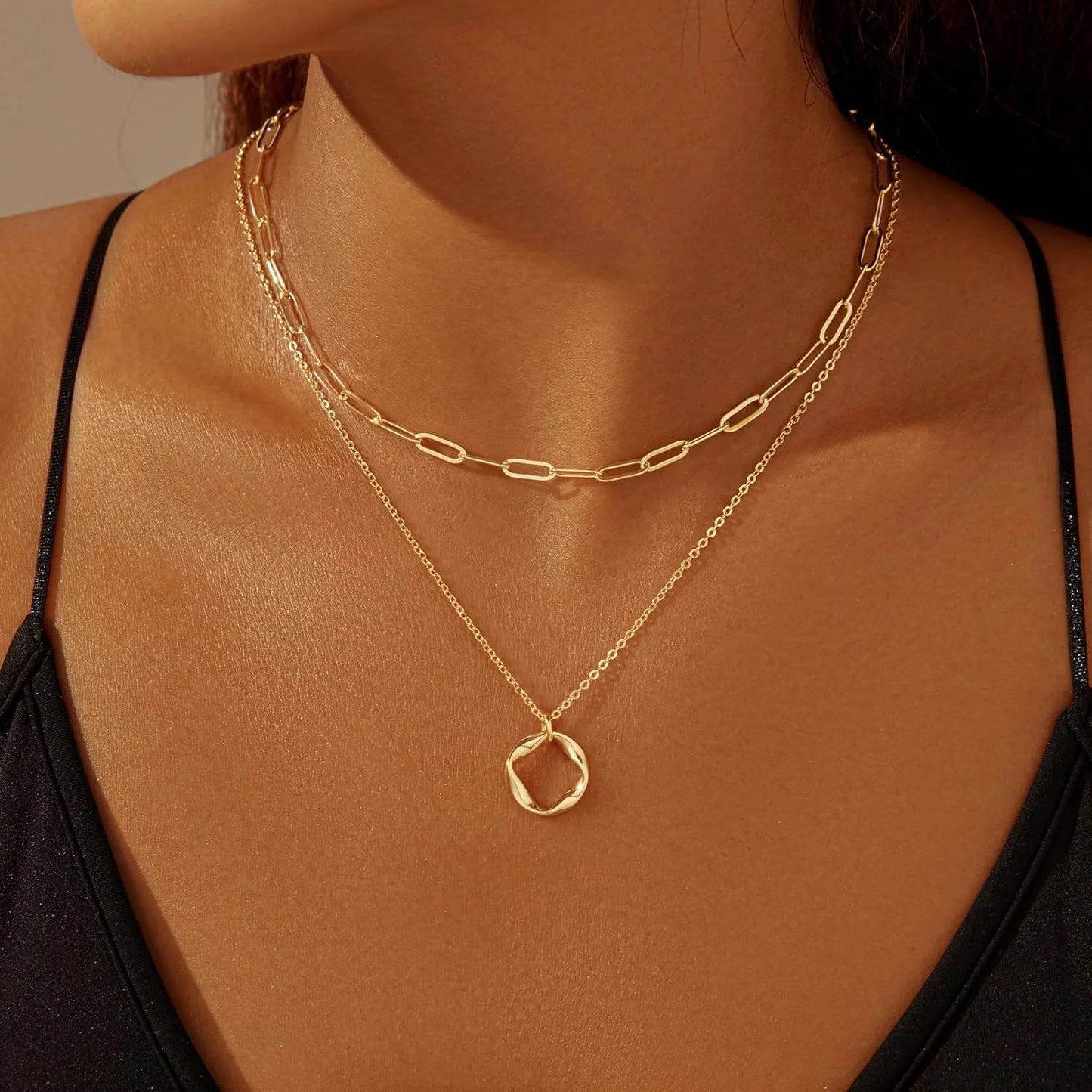 Layered Gold Necklaces Set - 14K Gold Plated Stackable Chain Choker Necklace