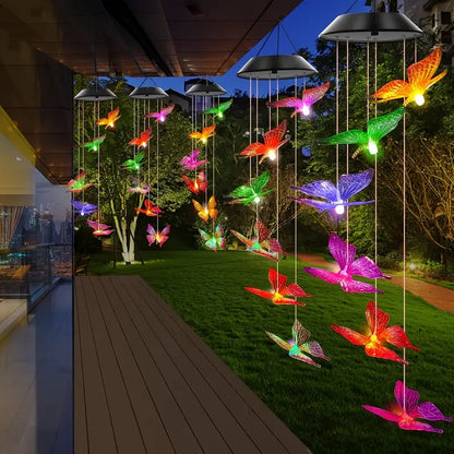 Home decor solar wind chimes with glowing LED butterfly hanging lights
