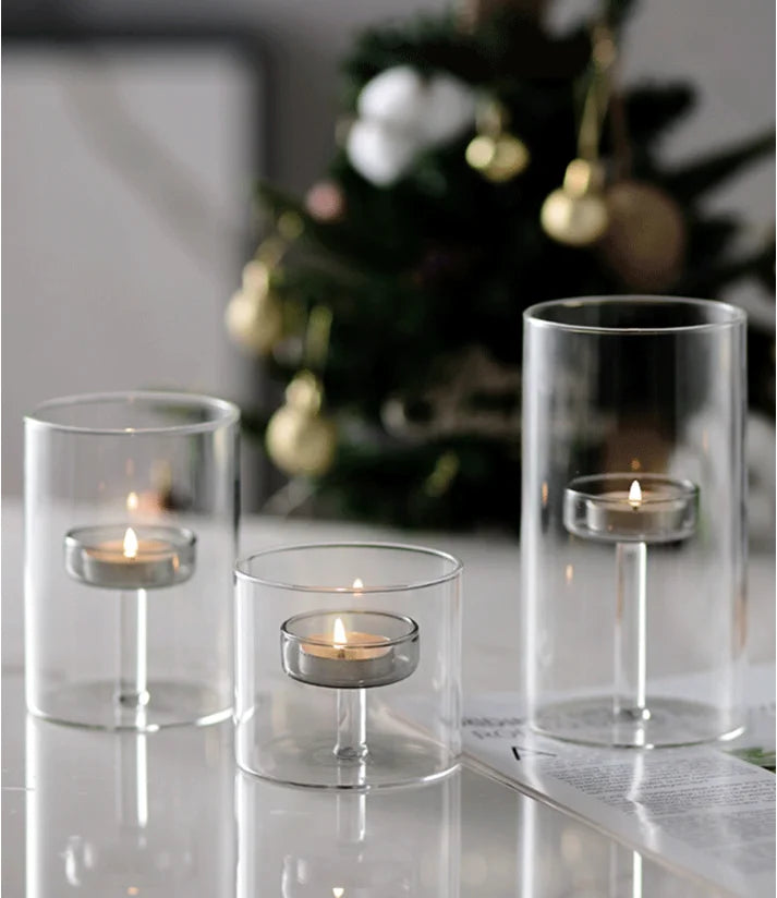 Glass candle holder for block candles and table decor