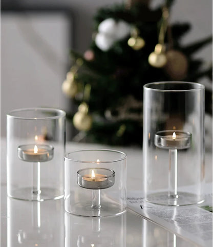 Glass candle holder for block candles and table decor