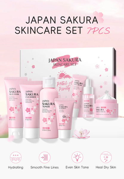 Korean Sakura Skincare Set Hydration Moisturize Cleanse Pores Sunscreen Protection Cosmetic Beauty