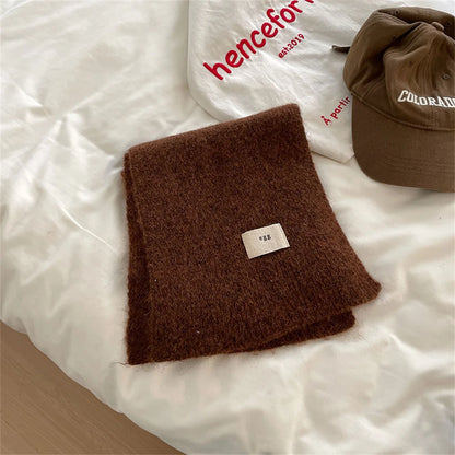 Winter New Woolen Knitted Solid Color Scarf Female Versatile Cold-proof Shawl Women's Thickened Warm Scarves Apparel Accessories