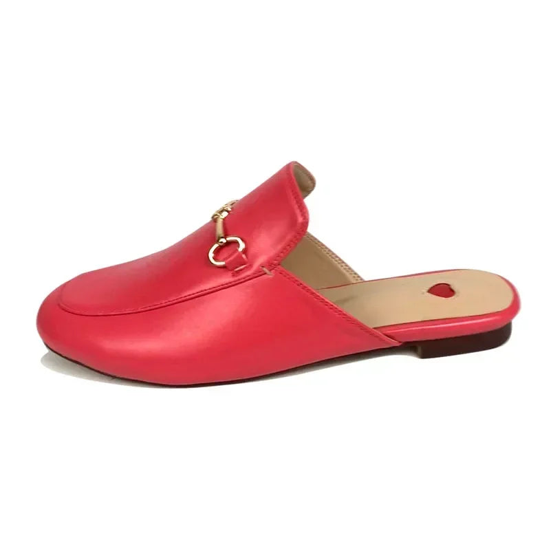 Polished Flat Mule Slippers for Women with Chain Detail