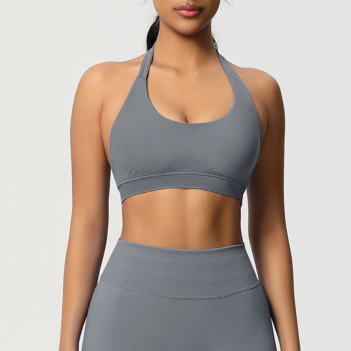 Women’s Seamless Halter Backless Push-Up Sports Bra Cotton-Poly For Gym Running