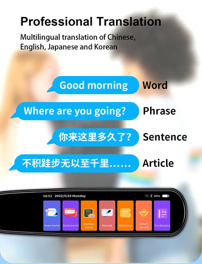 2026 Smart AI Scan Pen – 134 Languages, Voice & Photo Translator, 3.38” Touchscreen, Offline Record & Instant Translation