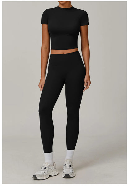 Women Yoga Set 2PCS Workout Set Sportswear Gym Clothing Fitness Long Sleeve High Waist Leggings Cycling Shorts WORKOUT REVOLUTION