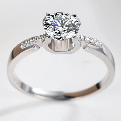 Brilliant Ring with Cubic Zirconia 6.5mm Stone Silver Plated Band