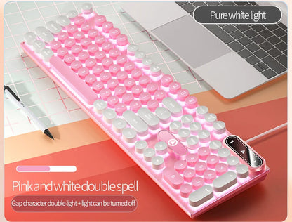 Mechanical keyboard with round retro LED backlit keys and numeric keypad