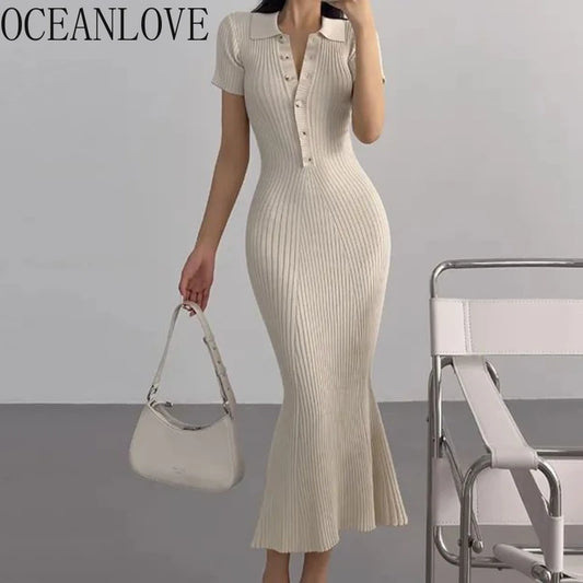 Mermaid Dress with Ruffle Knit Beachwear Resort Wear A-Line Silhouette