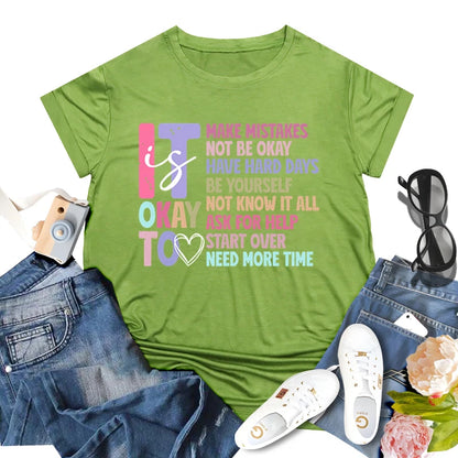 Retro It's Okay To Make Mistakes T-shirt Mental Health Motivational Shirt Special Education Teacher Vintage Short Sleeve T-shirt