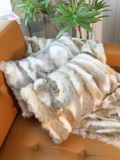 Natural Fur Patchwork Cushion Cover for Sofa, Genuine Rabbit Fur Cushion Cover, Home Decoration