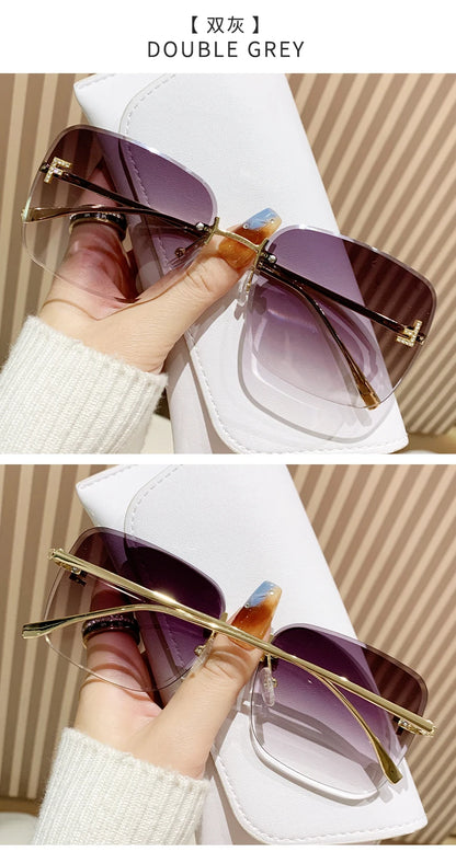 Featherlight Rimless Sunglasses Large Square Frame with Diamond Accent