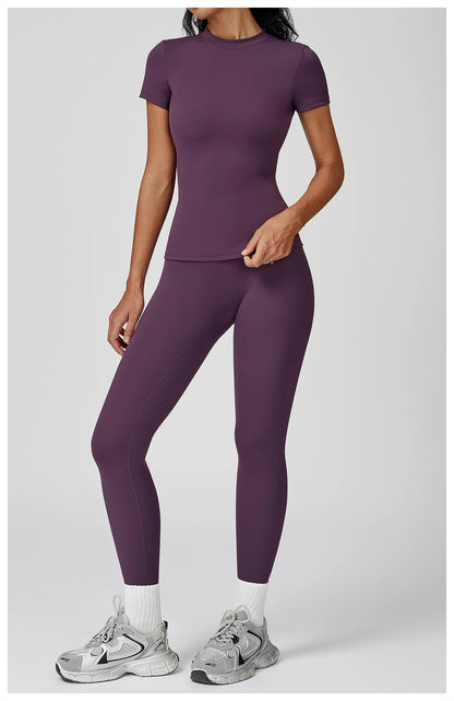 Women Yoga Set 2PCS Workout Set Sportswear Gym Clothing Fitness Long Sleeve High Waist Leggings Cycling Shorts WORKOUT REVOLUTION