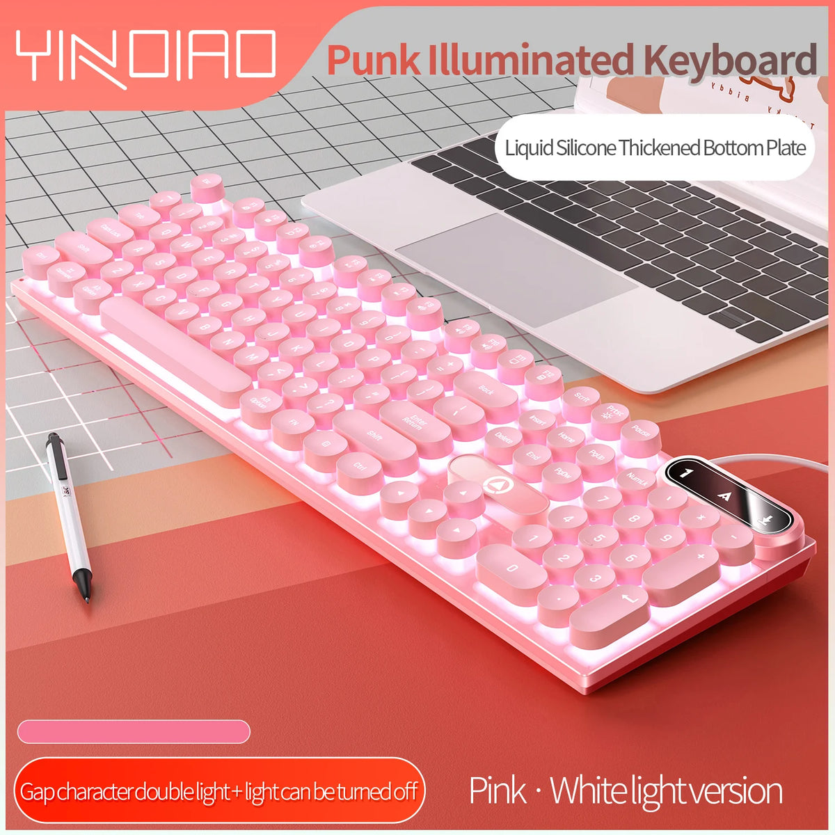 Mechanical typewriter keyboard with round retro keys and LED backlight