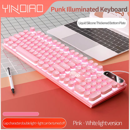 Mechanical typewriter keyboard with round retro keys and LED backlight
