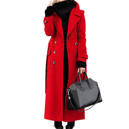 Women's double-breasted longline wool-blend overcoat
