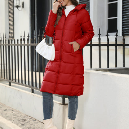 Women's Long Puffer Jacket Winter Warm Quilted Coat Long Sleeve Zip Up Outwear with Hood Casual Outfits Streetwear Autumn
