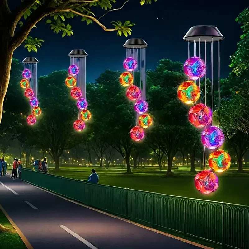 Home decor solar wind chimes LED outdoor hanging light with glowing spherical orbs