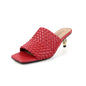 Woven Kitten Heel Sandals Open Toe With Sheepskin Cushioned Insole