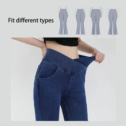 High Waist Denim Bell Bottom Jeans for Women with 4 Way Stretch and Comfortable Fit