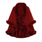Double Layer Faux Fur Trim Womens Knitted Poncho Shawl Warm Cape Multiple Colors Ideal for Fall and Winter Daily and Formal Wear