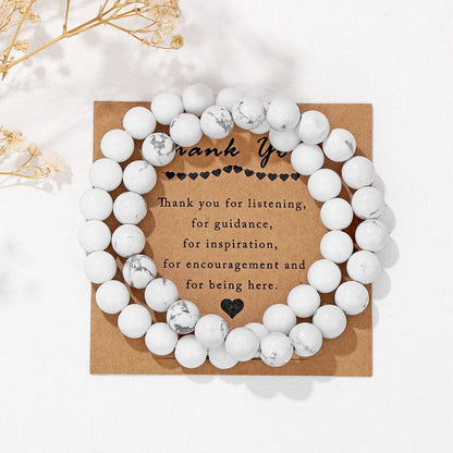 Beachwear Style Bracelet Set for Couples with Natural Amethyst Cat Eye Beads and Gift Card