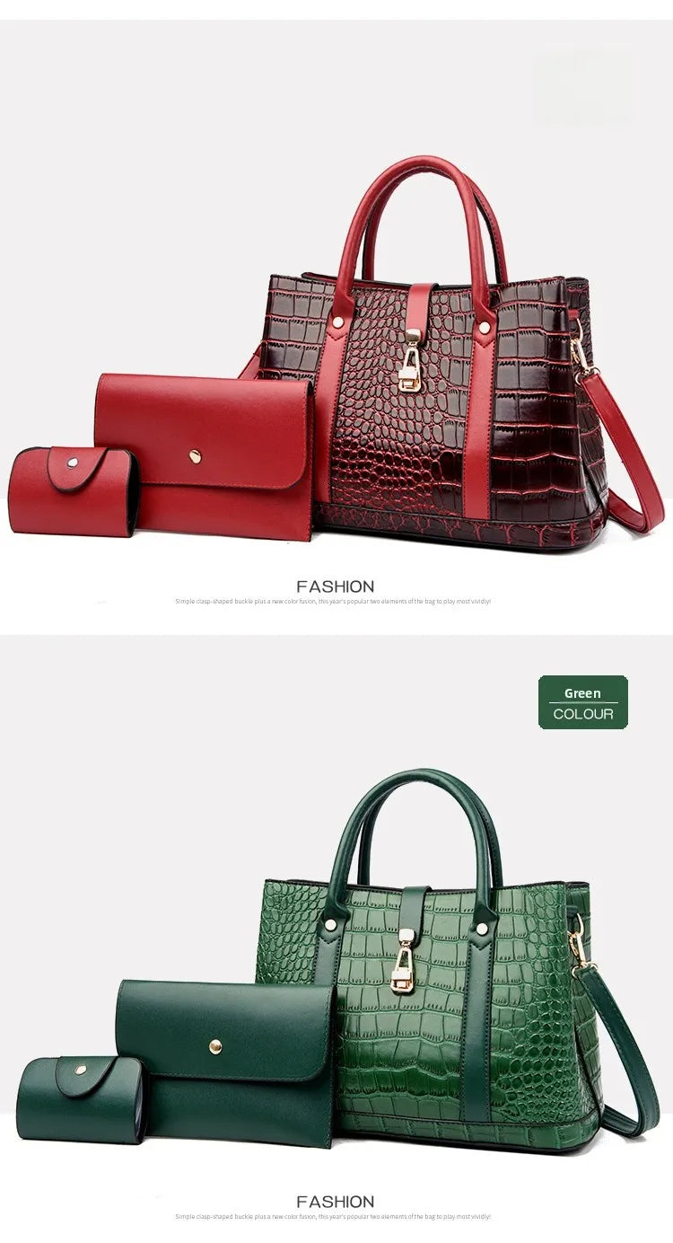 Crocodile-pattern handbag set with shoulder bags