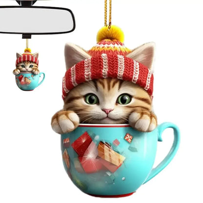 Christmas Tree Cat Pendant - Acrylic Fun Christmas Decorations Party Supplies