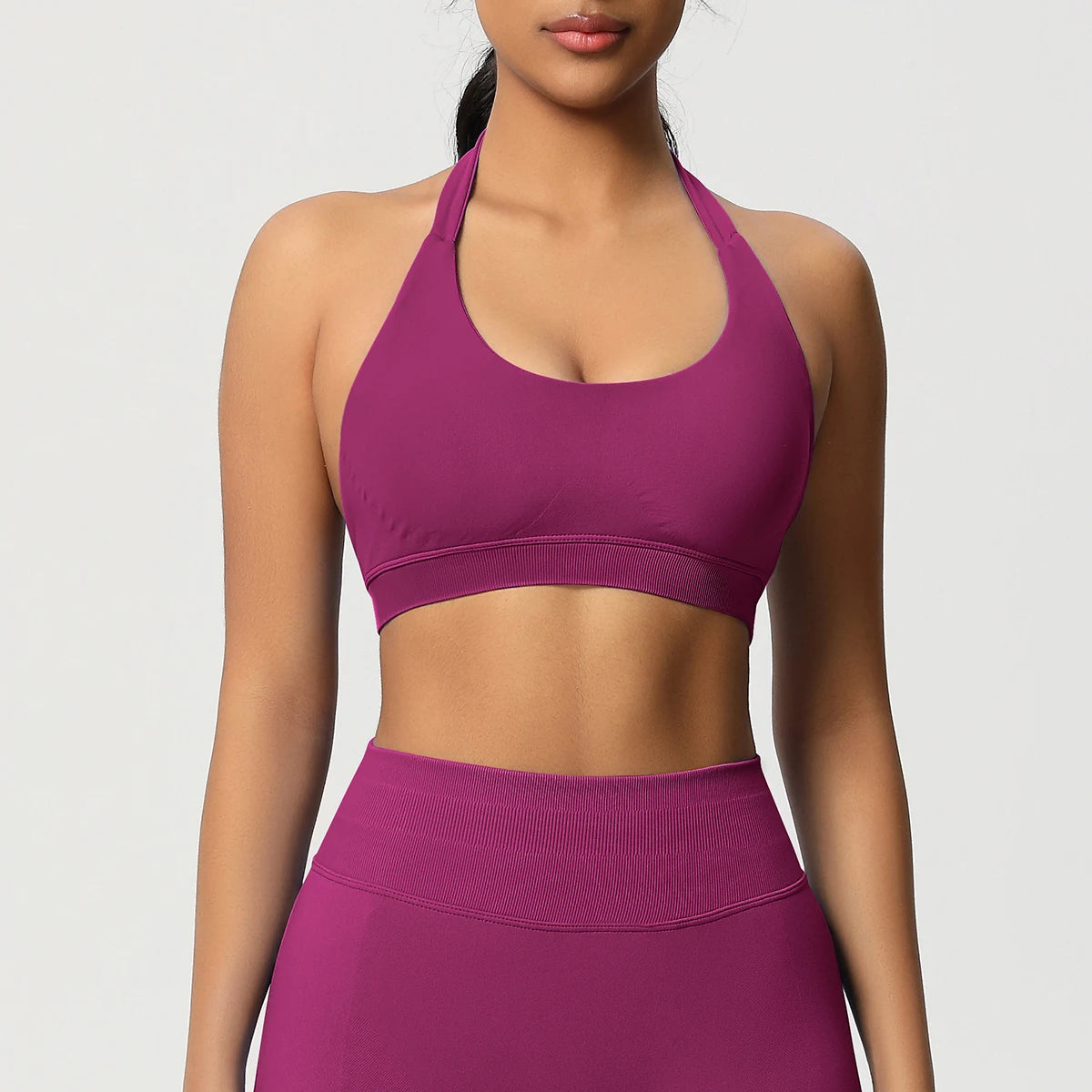Women’s Seamless Halter Backless Push-Up Sports Bra Cotton-Poly For Gym Running