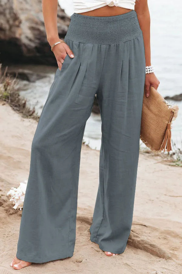 Women's Nylon-Cotton Blend Pants With Drawstring Wide-Leg And Mid Rise Breathable