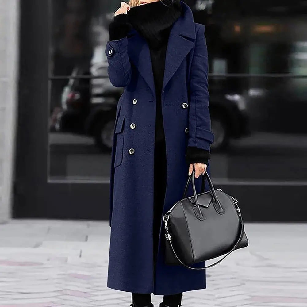Women's double-breasted longline wool-blend overcoat