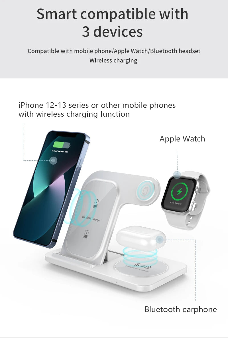 Foldable Wireless Dock for Smartphones and Earbuds 3-in-1
