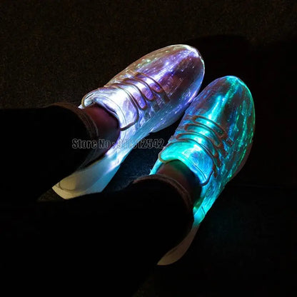 Fiber Optic Fabric Light Up 11 Colors Flashing Teenager Girls&boys Usb Rechargeable Luminous Sneakers Shoes