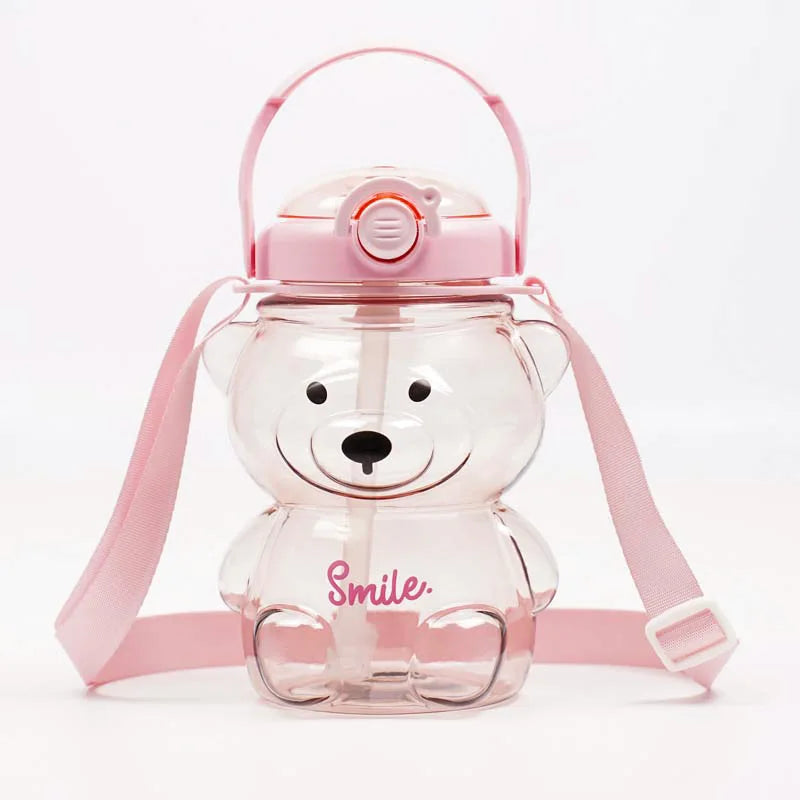 Insulated Teddy Bear Water Bottle 1000ml With Straw And Strap
