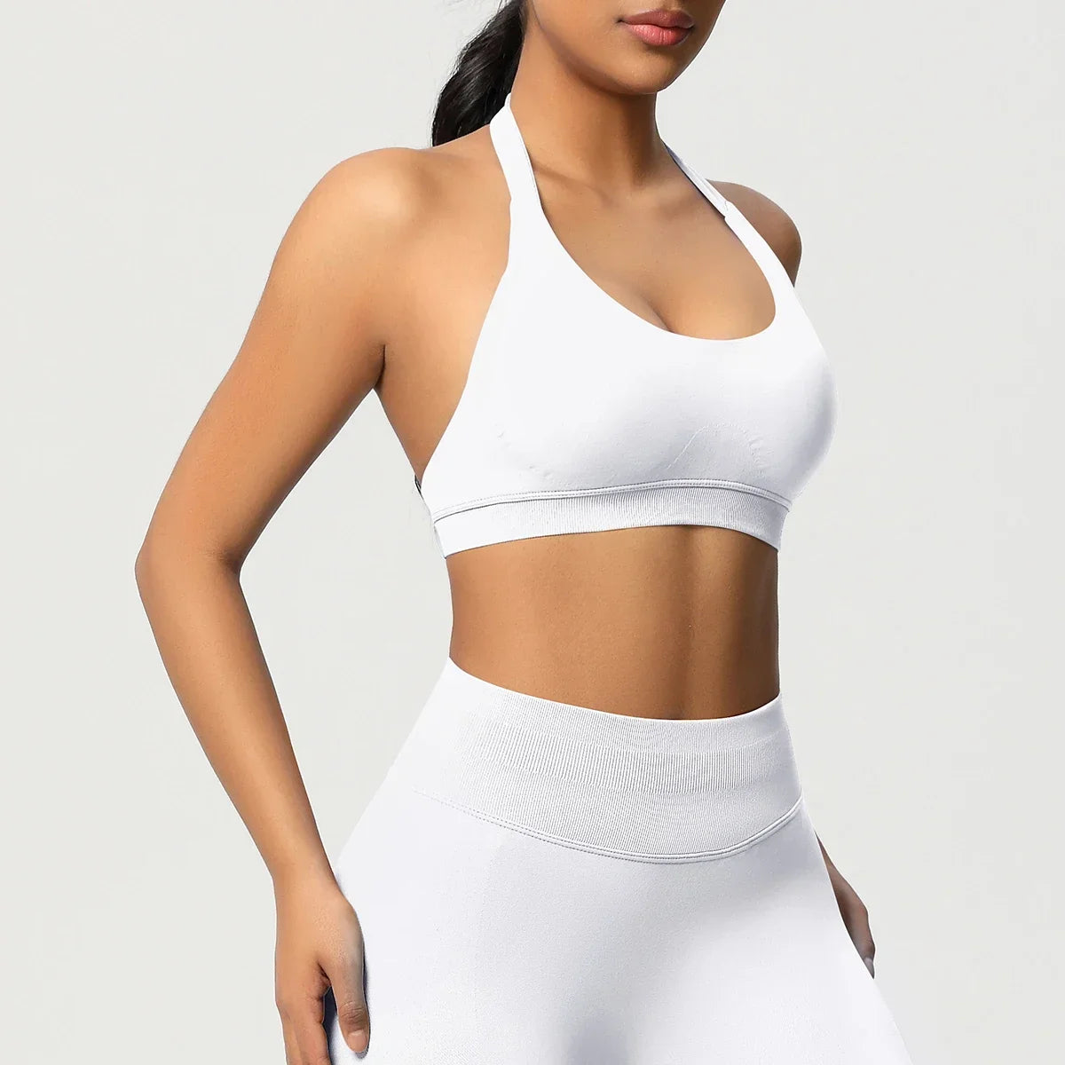 Women’s Seamless Halter Backless Push-Up Sports Bra Cotton-Poly For Gym Running