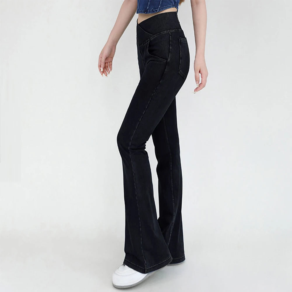 High Waist Denim Bell Bottom Jeans for Women with 4 Way Stretch and Comfortable Fit