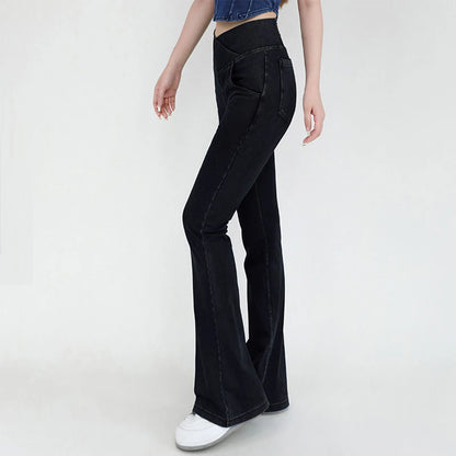 High Waist Denim Bell Bottom Jeans for Women with 4 Way Stretch and Comfortable Fit