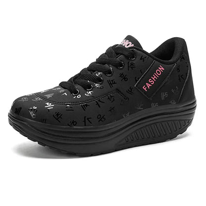 Women's lace-up wedge platform sneakers with rocker sole