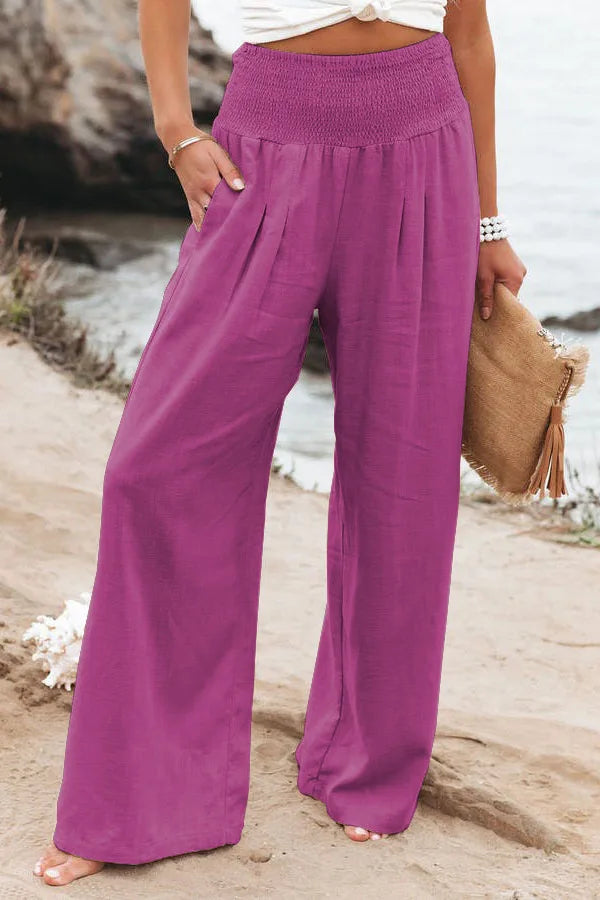 Women's Nylon-Cotton Blend Pants With Drawstring Wide-Leg And Mid Rise Breathable