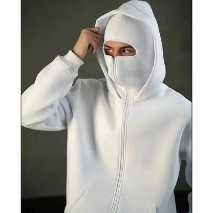 Unisex Cotton Blend Zip Hoodie With Built-In Hooded Face Mask For Cold Weather And Everyday Wear