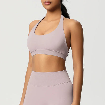 Women’s Seamless Halter Backless Push-Up Sports Bra Cotton-Poly For Gym Running
