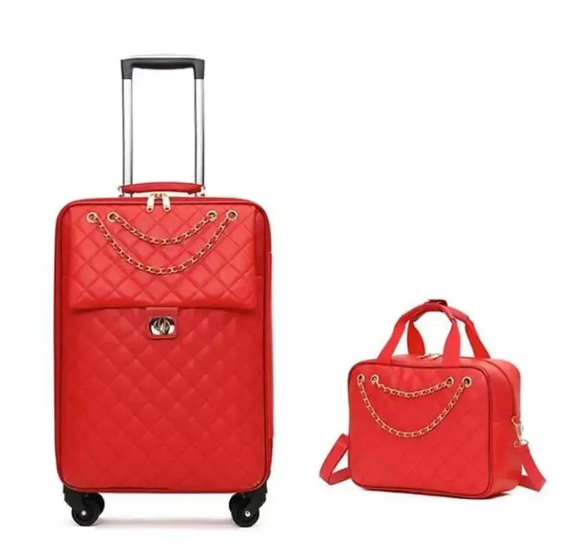20"24"28" INCH Women Leather Trolley Rolling Luggage Check In Cabin Spinner Suitcase On Wheels