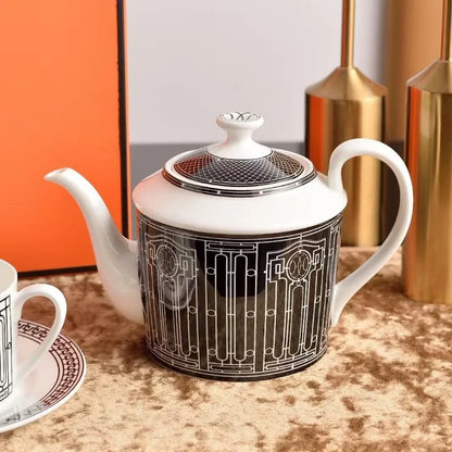 Delicate Bone China Coffee Cup Set with Teapot for Two and Fingerprint Resistant Glaze