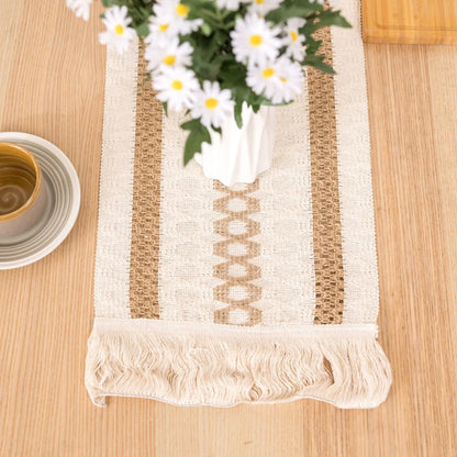 Rustic Burlap Table Runner with Crochet Lace Edge for Farmhouse Dining