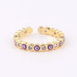 Adjustable Ring with Blue Evil Eye Open Copper Gold Tone Zircon Accent