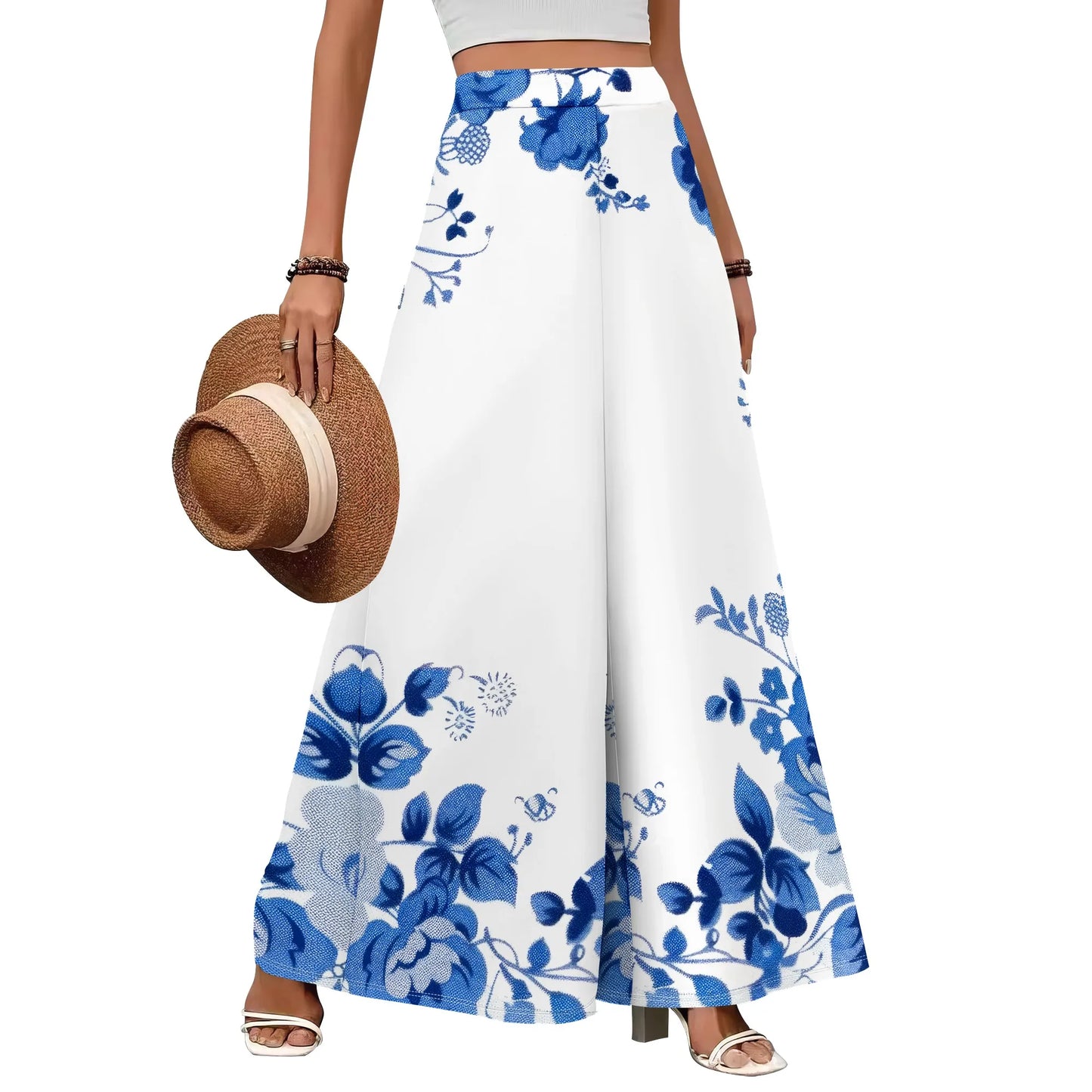 Women's Polyester Palazzo Pants With Pockets And High Waist And Wide Leg Flowing Silhouette