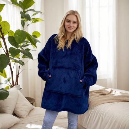 Women's Polyester Hooded Blanket with Kangaroo Pocket and Fleece Texture One Size