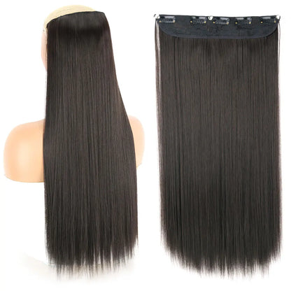 Heat-Resistant Clip-In Hair Extensions Five Clips for Dark Hair