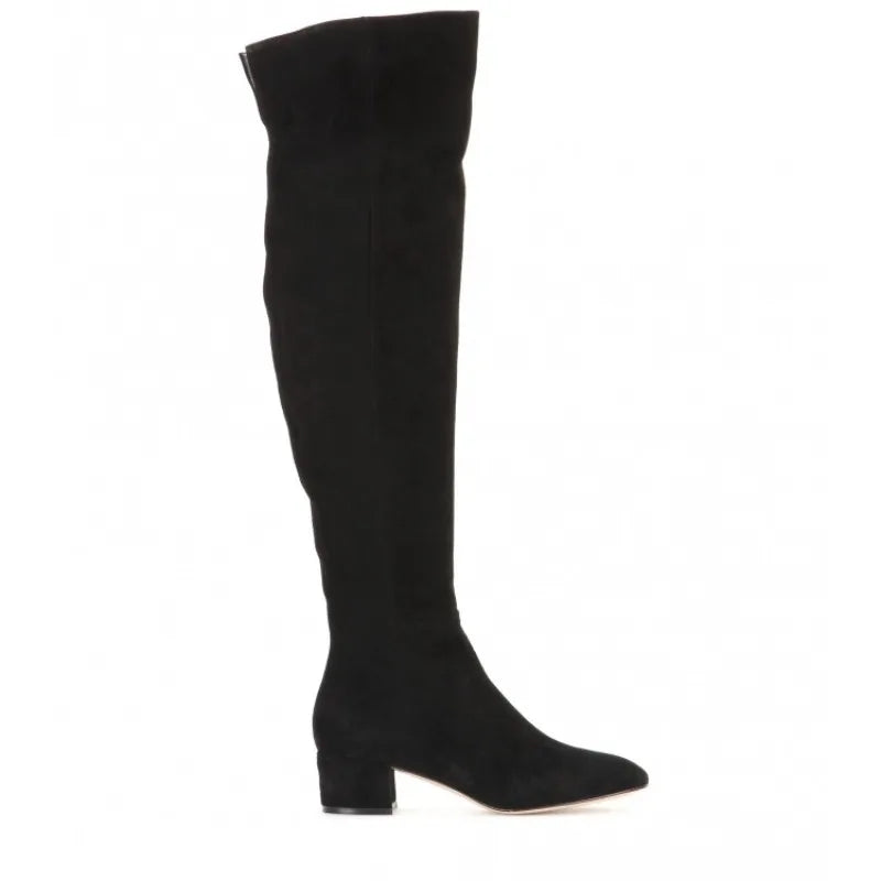 Women's stretch over-the-knee boots with block heel and side zip